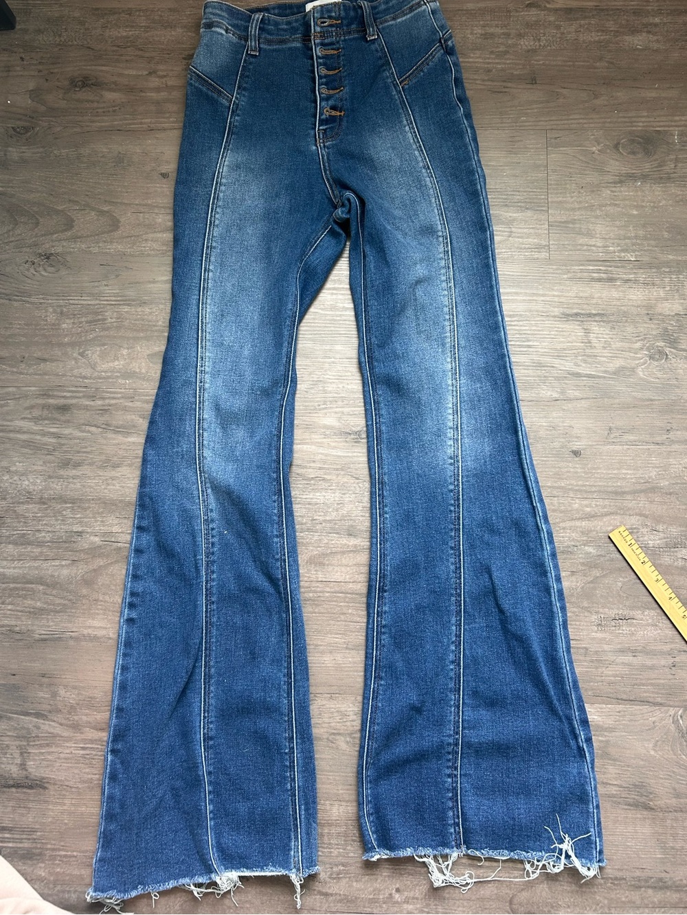 Cello Blue High-Rise Flare Jeans with Button Fly